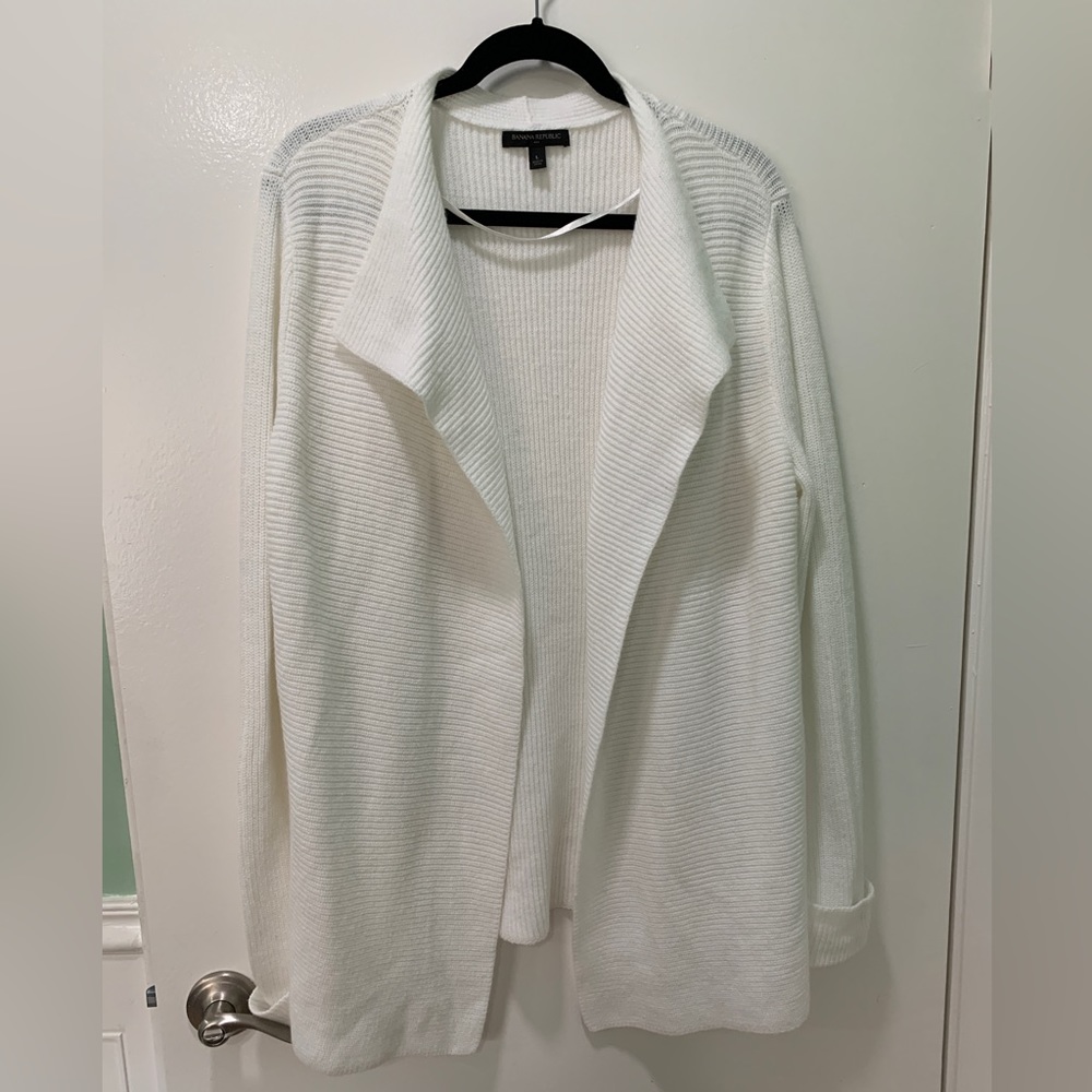 Banana Republic White Knit Open Cardigan L